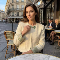 Nouvelle Veste Femme Luxe Printemps 2026 Tissée Fine Élégante à Carreaux Chinois – Anti-Plis, Douce, Bouton Grenouille Vert