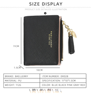 Baellerry dompet pendek wanita, gesper koin Multi kartu ritsleting rumbai Saffiano