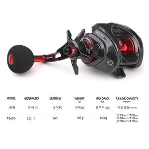 Carrete de Pesca Baitcasting TS600 de Fibra de Carbono para Mano Derecha, Carrete de Lanzamiento Largo para Pesca en Playa y Océano, Carrete de Tambor para Señuelos Artificiales - Product Image 5