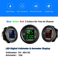 Voltímetro y Amperímetro Digital LED Redondo de 12V, Medidor de Voltaje y Corriente Continua a Prueba de Agua para Coche, Furgoneta, Batería, Barco y Motocicleta