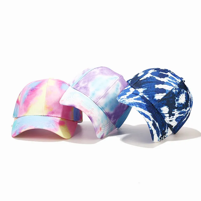 Gorra de béisbol Tie-Dye unisex a granel tela de algodón con logotipo bordado sombreros deportivos personalizados para adultos patrón común para mujeres