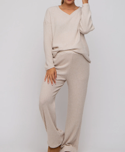 Pyjama de maternité pour allaitement, vêtements de nuit confortables, vêtements décontractés pour la maison, vêtements pour femmes enceintes, ensemble de pyjama en tricot côtelé doux à manches longues - Product Image 2