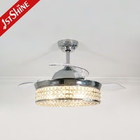 Ventilateur de plafond en cristal à pales rétractables invisibles à moteur cc moderne de 42 pouces avec kit d'éclairage