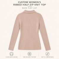Haut en maille côtelée extensible à col rabattu et demi-zip pour femme, manches longues, coupe ajustée, idéal pour le printemps, le bureau et le quotidien