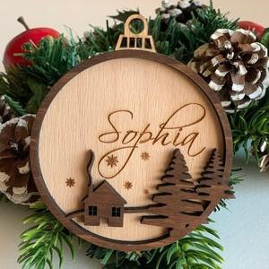 Artesanías de Navidad Decoración Madera clásica Árbol de Navidad Elk Colgante de doble capa Nombre personalizado Una pieza personalizado - Product Image 5