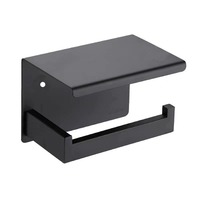 Support mural auto-adhésif sans perçage pour papier toilette en acier inoxydable avec étagère pour téléphone et porte-rouleau de papier toilette