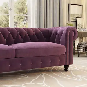 Chesterfield sofá moderno, sala de estar moderno conjunto sofá de madeira com 2 lugares botão roxo chesterfield