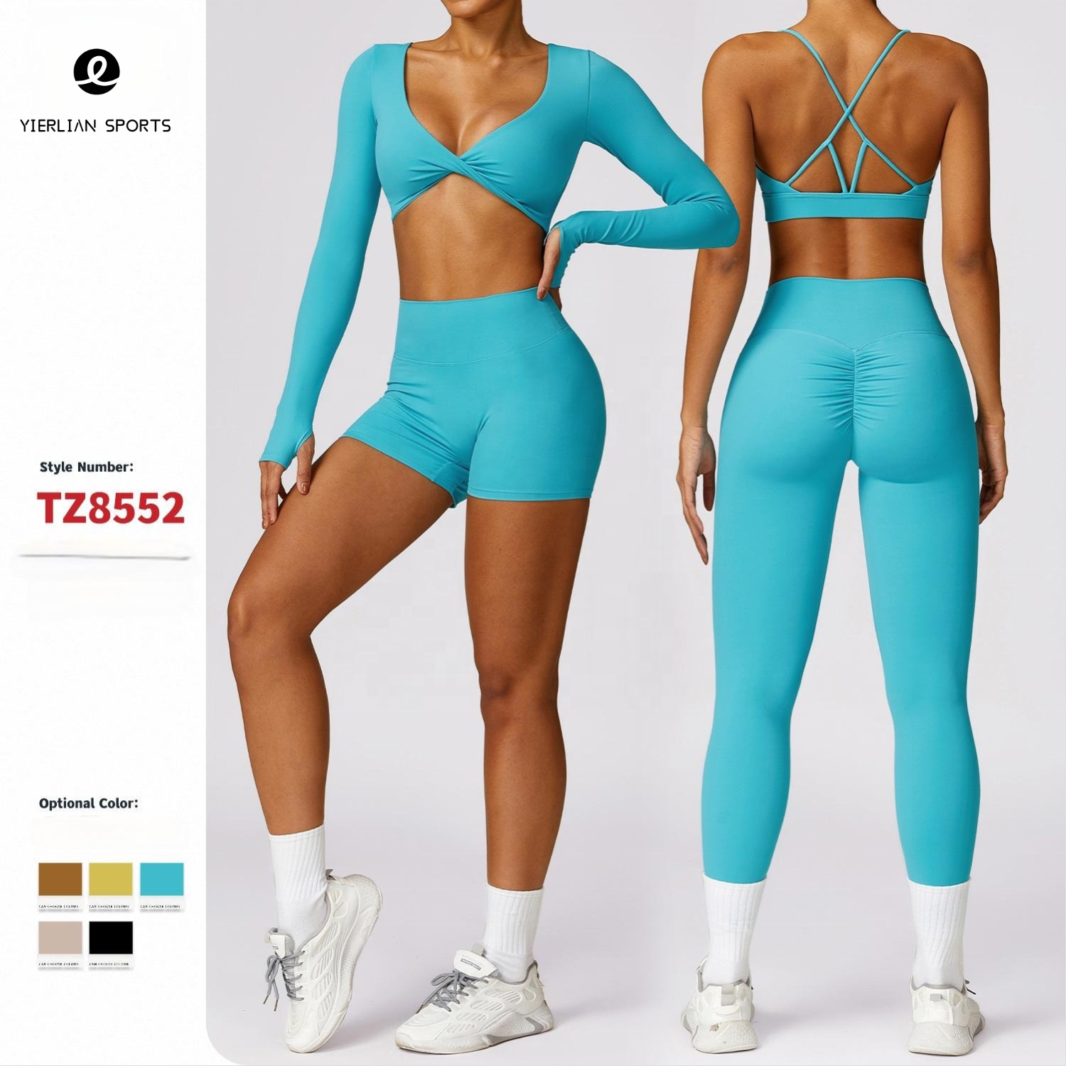 Custom Women Bamboo Brushed Fabric 5 Pieces Piece Long Sleeve Gym Clothes Sports Workout Clothing Athletic Yoga Sets Wear Set