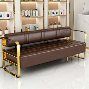 Chaise d'attente pour salon de coiffure, salon de beauté, magasin de vêtements, espace de repos, canapé en acier inoxydable doré, banc long pour zone d'attente - Product Image 5