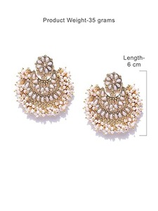 Boucles d'oreilles en perles traditionnelles dorées pour femmes, broderie à la main, design indien - Product Image 3