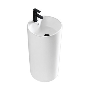 Ceramic Floor Standing Washbasin <b>Round</b> Single Hole One Piece Easy Cleaning Bathroom Sink - Product Image 5