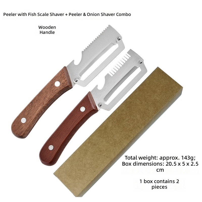 Cuchillo para cebollín de madera, pelador de escamas de pescado, 2 piezas por caja