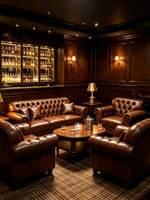 Canapé de salon de club privé de style américain, tables et chaises de bar à whisky vintage, esthétique Old Money, ensemble personnalisable en cuir PU