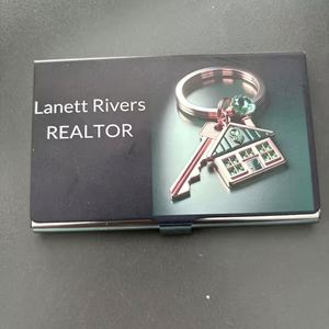 Porta Tarjetas de Visita de Metal Grabado, Estuche para Tarjetas de Presentación de Aluminio, Estuche Metálico Plateado para Tarjetas de Identificación - Product Image 5