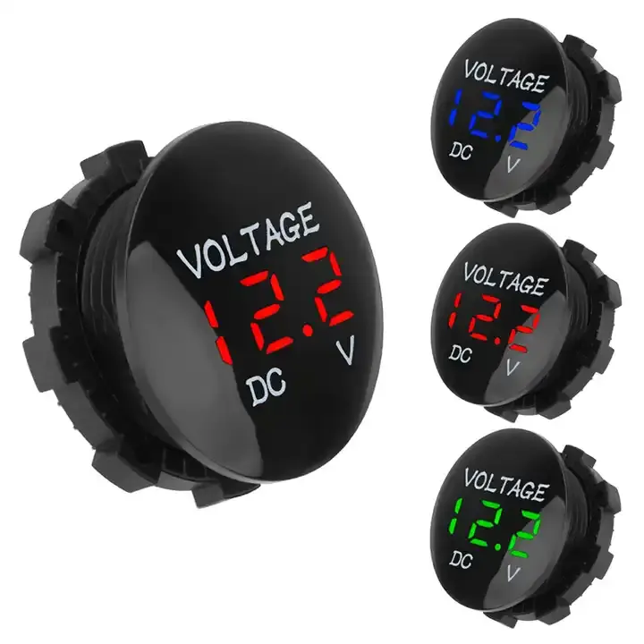 Dc 12V 24V Ronde Voltmeter Rode Digitale Display Waterdichte Boot Marine Motorfiets Utv Auto Batterij Volt Meter Plastic