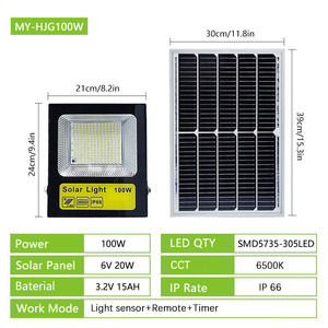 Projecteur solaire extérieur étanche avec télécommande 100W haute puissance SMD 5054 Lampe solaire de <span class=keywords><strong>jardin</strong></span> LED haute puissance - Product Image 3