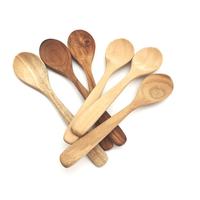 Accessoires de cuisine à manche court en bois d'acacia naturel Mini petite cuillère en bois de bambou Ensemble de 5 pièces