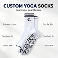 Chaussettes de yoga et de pilates brodées sur mesure pour femmes, motif étoile et lune, antidérapantes, mi-mollet, côtelées, rayées, pour l'entraînement
