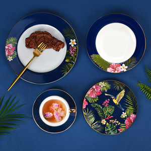 Commercio all'ingrosso di lusso in porcellana floreale caffè e tazzine Set oro reale cerchio sicuro per uso domestico e alberghi - Product Image 6