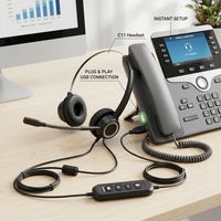 Lsezv NC Headset USB Peredam Kebisingan Aktif dengan Kontrol Mute Monaural untuk Kantor, Laptop, PC C13NC-USB