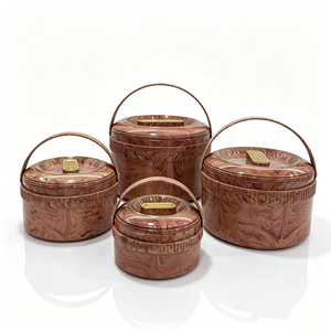 Lot de 4 boîtes repas isothermes portables en bois grainé, empilables, pour garder les aliments au chaud, ensemble chauffe-plats type Hot Pot - Product Image 6