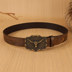 Cinturón Punk Retro de PU para <span class=keywords><strong>hombre</strong></span> para <span class=keywords><strong>Amazon</strong></span>, estilo Vintage transfronterizo con hebilla de aleación de placa grande, mezclilla occidental de moda para jóvenes - Product Image 4
