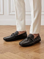 Nouveauté - Chaussures pour homme en cuir véritable, semelle souple, doublure en peau de mouton, style business décontracté, confortables pour la conduite, bout rond