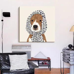 Peinture abstraite d'animaux : Chien avec bandeau, toile peinte à la main à l'huile pour salon et entrée - Product Image 3