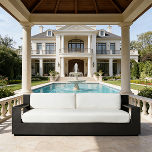 Sofá Moderno de Dos Plazas para Exteriores con Estructura de Aluminio Resistente, Tela Impermeable y Cojín Profundo para Terraza, Balcón o Resort - Product Image 1