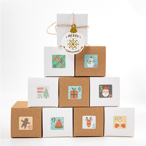 Kraft White Christmas Paper Gift Boxes Chocolate Candy Cookies Wite Stickers