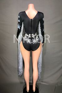 Hot New Europe United States Manga larga Fringe Rhinestones Pearl Shining Gorgeous Stars Thin Party Dance Girl Dress - Product Image 3