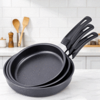 Ensemble de poêles à frire FLEY en acier inoxydable, économique, à fond plat, ustensiles de cuisson en fer avec poignée stable, adaptés aux cuisinières à gaz domestiques