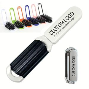 <b>Hot</b> Sale Custom Logo Screen Printed Plastic New Design High Quality Fashion Fold Portable Ribs Shape Hair Brush <b>Comb</b> with Mirror - Product Image 1