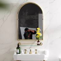 Miroir de maquillage mural LED tactile étanche en acier inoxydable doré, style rétro moderne français européen, pour toilettes et lavabos