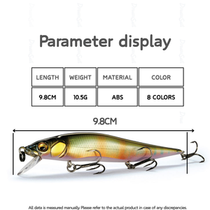 Isca de Pesca Minnow Suspensa de 98mm 10.5g, Venda Quente <span class=keywords><strong>2026</strong></span>, Jerkbait de Plástico Duro para Pesca de Bass, Pike e Trout - Product Image 5