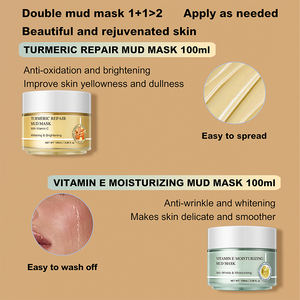 Mascarilla Facial de Barro de Cúrcuma con Retinol Herbal, Centella Asiática y Arbutina para el Cuidado de la Piel, Limpieza Profunda, Reafirmante y Calmante, con Brocha - Product Image 4