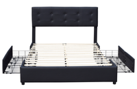 Cadre de lit de rangement rembourré en similicuir noir de taille Queen avec quatre tiroirs, fabricant chinois