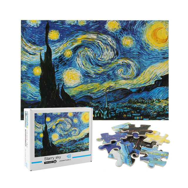 Customized Famous Picture Starry Night Children 1000 Pieces Paper Jigsaw Puzzle with Box