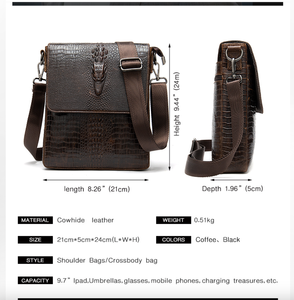 Sacs à bandoulière rétro en cuir de vache véritable Andong à motif crocodile pour hommes, sac à bandoulière pour homme, sac à main pour l'extérieur - Product Image 2
