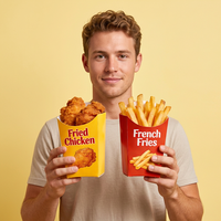 Boîtes à frites en papier personnalisées en gros, emballages alimentaires à ouverture supérieure pour frites, poulet frit, fournitures pour restaurants de restauration rapide