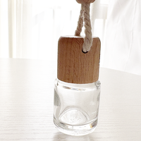 Flacon de parfum pour voiture en verre de 8 ml, transparent, vide, diffuseur, avec couvercle en bois, pour huiles essentielles, désodorisant, rechargeable