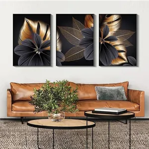 黒と金の植物の葉北欧スタイルのポスタープリントキャンバスに作られたリビングルームの家の装飾のためのモダンなスタイルの抽象的な壁の芸術