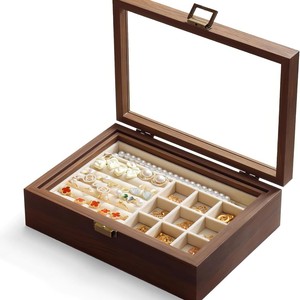 Vintage-style glass-lid solid wood jewelry storage <b>box</b>, multi-compartment storage <b>for</b> earrings, <b>bracelets</b>, and rings, exquisite - Product Image 5