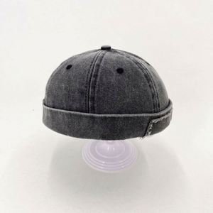 Hats Washed Cotton Denim <b>Caps</b> Beanie Classic Vintage Style Solid Color <b>Brimless</b> Rolled Cuff Hat Promotional Gift - Product Image 3