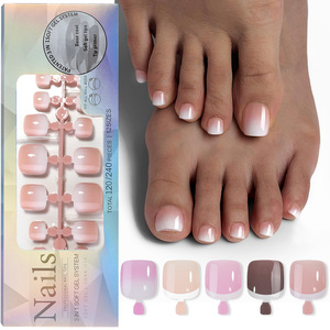 Lot de 120 faux ongles de manucure et pédicure, design français, courts, carrés, à presser, pour la beauté des ongles - Product Image 1