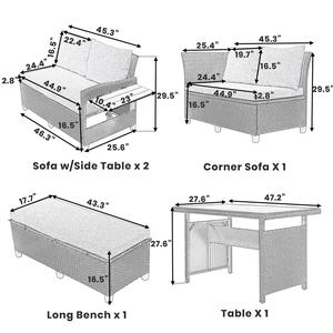 Ensemble <span class=keywords><strong>de</strong></span> canapé d'extérieur contemporain <span class=keywords><strong>en</strong></span> <span class=keywords><strong>rotin</strong></span> <span class=keywords><strong>en</strong></span> forme <span class=keywords><strong>de</strong></span> L, 5 pièces, avec 2 tables d'appoint extensibles, <span class=keywords><strong>table</strong></span> à manger et housses lavables - Product Image 6