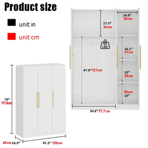 Ba cửa nội thất phòng ngủ màu trắng lưu trữ tùy chỉnh tủ quần áo sang trọng - Product Image 4