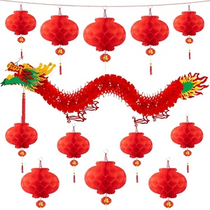 3D rode papieren drakenlantaarns 12 rode lantaarns handgemaakte waterdichte plastic papieren decoraties voor Chinese nieuwjaarsfestivals - Product Image 2