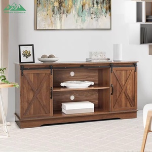 Meuble <span class=keywords><strong>TV</strong></span> moderne Wayon avec portes coulissantes, plateau en bois et étagères ouvertes en métal, armoire de rangement multimédia blanche - Product Image 4