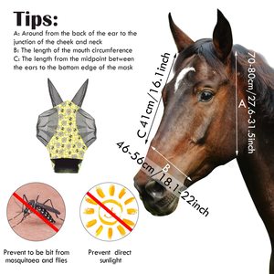 Masque anti-mouches personnalisé pour chevaux Masque élastique confortable pour chevaux avec oreilles <span class=keywords><strong>Filet</strong></span> <span class=keywords><strong>de</strong></span> protection UV Fournitures respirantes pour chevaux Couvre-visage - Product Image 2